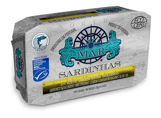 Sardines in Organic Extra Virgin Olive Oil with Lemon Flavor and Smoke Flavor